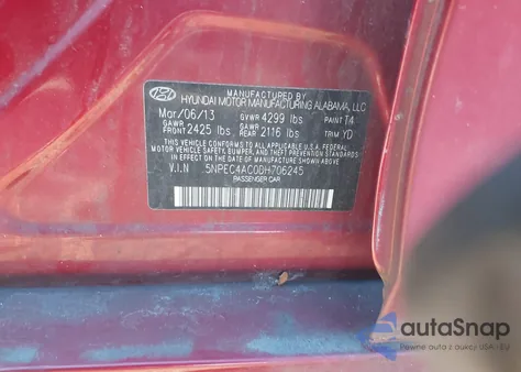 2013 Hyundai Sonata Limited z USA, uszkodzony, nr VIN 5NPEC4AC0DH706245